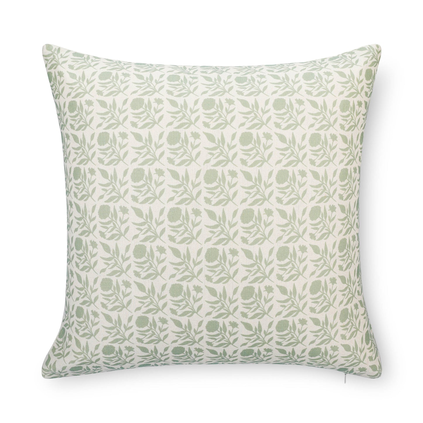 Roselith Indoor Outdoor Throw Pillow Cover, Floral and Leaves Geometric, Light Green, 20"x20"