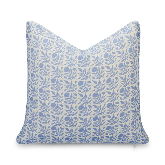 Roselith Indoor Outdoor Throw Pillow Cover, Floral and Leaves Geometric, Light Blue, 20"x20"