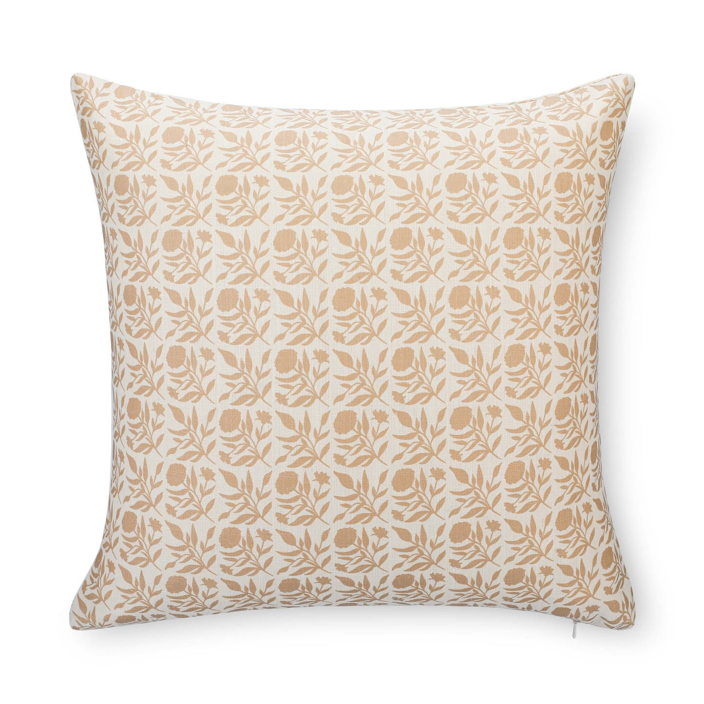 Roselith Indoor Outdoor Throw Pillow Cover, Floral and Leaves Geometric, Earth Tone Ivory Cream Tan, 20"x20"
