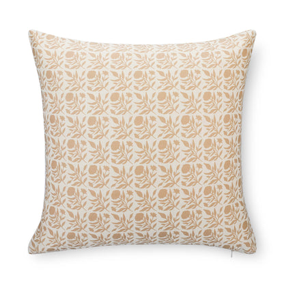 Roselith Indoor Outdoor Throw Pillow Cover, Floral and Leaves Geometric, Earth Tone Ivory Cream Tan, 20"x20"