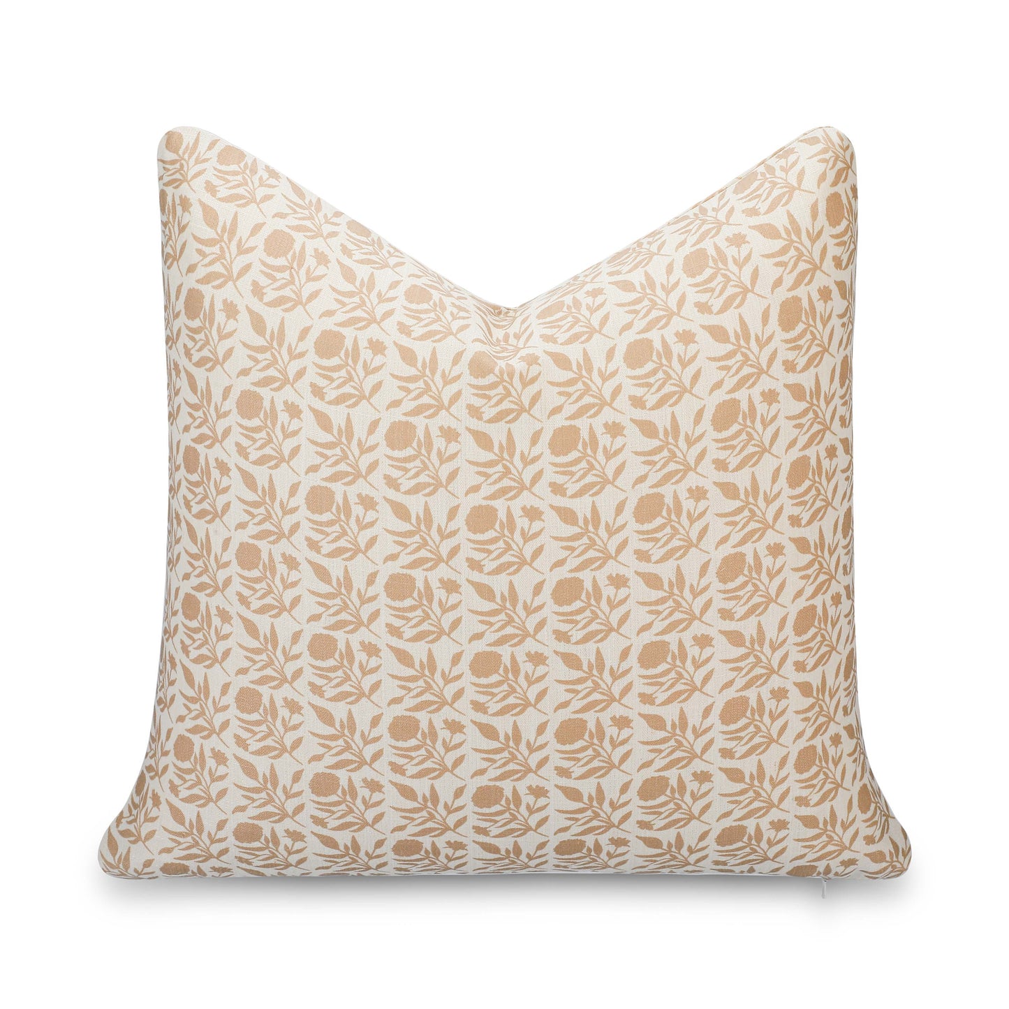 Roselith Indoor Outdoor Throw Pillow Cover, Floral and Leaves Geometric, Earth Tone Ivory Cream Tan, 20"x20"