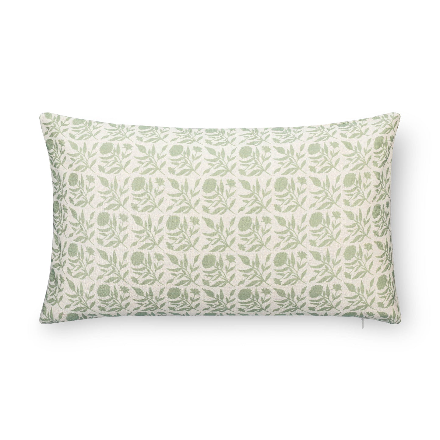 Roselith Indoor Outdoor Lumbar Pillow Cover, Floral and Leaves Geometric, Light Green, 12"x20"