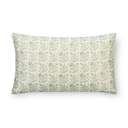 Roselith Indoor Outdoor Lumbar Pillow Cover, Floral and Leaves Geometric, Light Green, 12"x20"