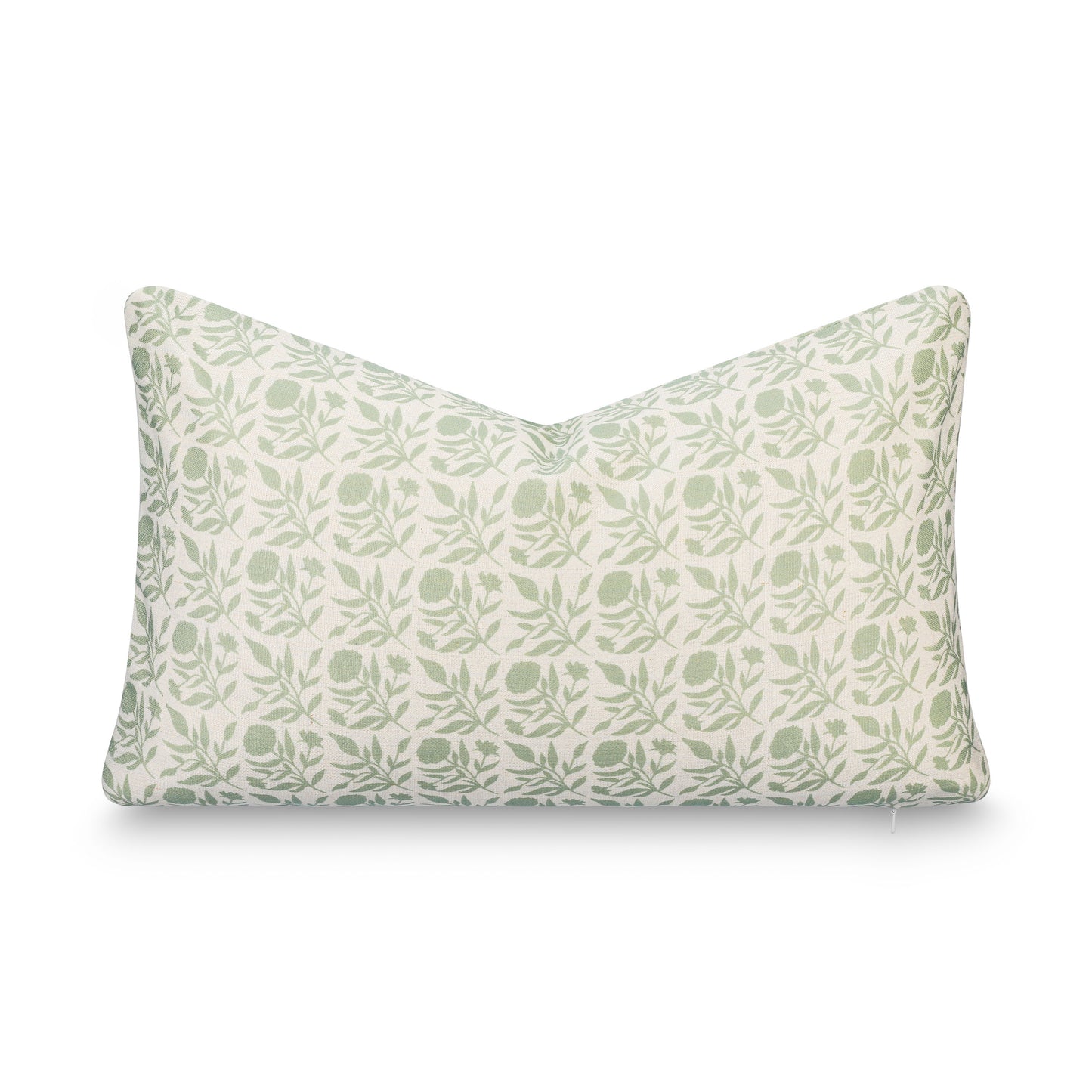 Roselith Indoor Outdoor Lumbar Pillow Cover, Floral and Leaves Geometric, Light Green, 12"x20"