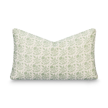 Roselith Indoor Outdoor Lumbar Pillow Cover, Floral and Leaves Geometric, Light Green, 12"x20"