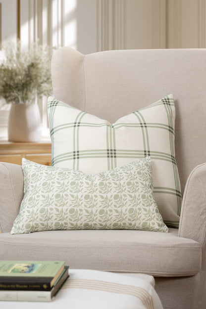 Roselith Indoor Outdoor Lumbar Pillow Cover, Floral and Leaves Geometric, Light Green, 12"x20"