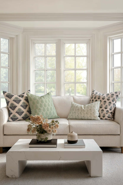 Roselith Indoor Outdoor Lumbar Pillow Cover, Floral and Leaves Geometric, Light Green, 12"x20"