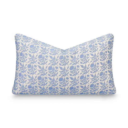 Roselith Indoor Outdoor Lumbar Pillow Cover, Floral and Leaves Geometric, Light Blue, 12"x20"