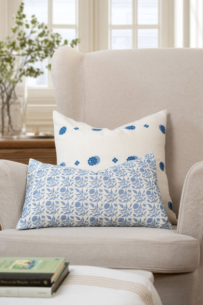 Roselith Indoor Outdoor Lumbar Pillow Cover, Floral and Leaves Geometric, Light Blue, 12"x20"
