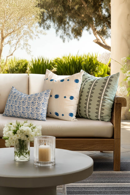 Roselith Indoor Outdoor Lumbar Pillow Cover, Floral and Leaves Geometric, Light Blue, 12"x20"
