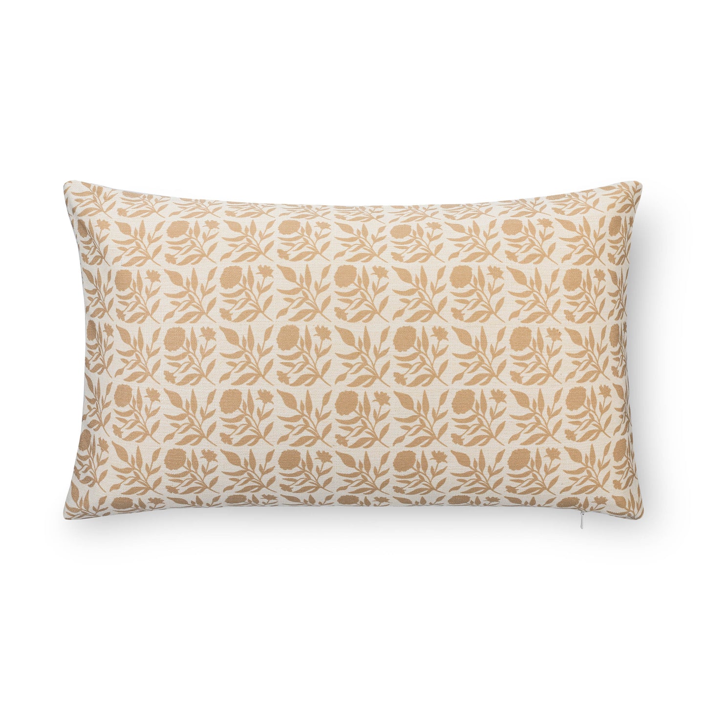 Roselith Indoor Outdoor Lumbar Pillow Cover, Floral and Leaves Geometric, Earth Tone Ivory Cream Tan, 12"x20"