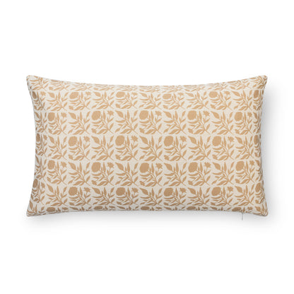 Roselith Indoor Outdoor Lumbar Pillow Cover, Floral and Leaves Geometric, Earth Tone Ivory Cream Tan, 12"x20"