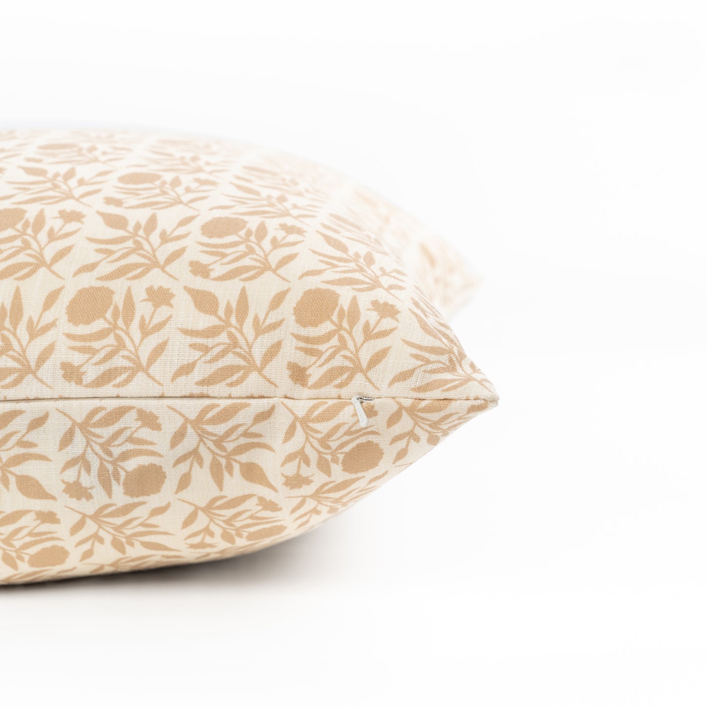 Roselith Indoor Outdoor Lumbar Pillow Cover, Floral and Leaves Geometric, Earth Tone Ivory Cream Tan, 12"x20"