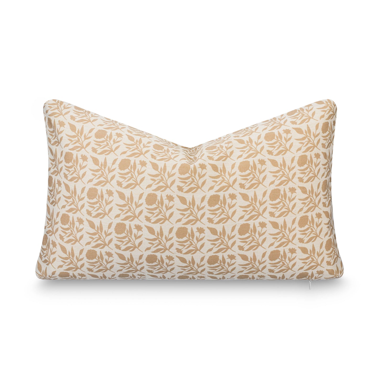 Roselith Indoor Outdoor Lumbar Pillow Cover, Floral and Leaves Geometric, Earth Tone Ivory Cream Tan, 12"x20"