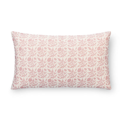 Roselith Indoor Outdoor Lumbar Pillow Cover, Floral and Leaves Geometric, Dark Rose, 12"x20"