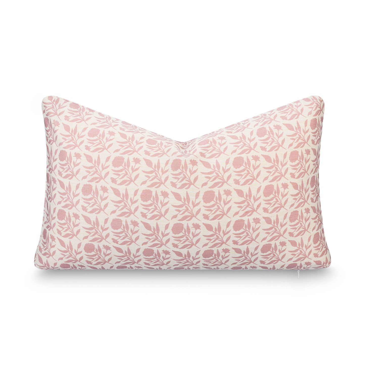 Roselith Indoor Outdoor Lumbar Pillow Cover, Floral and Leaves Geometric, Dark Rose, 12"x20"