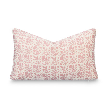 Roselith Indoor Outdoor Lumbar Pillow Cover, Floral and Leaves Geometric, Dark Rose, 12"x20"