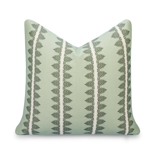 Vernaye Indoor Outdoor Throw Pillow Cover, Leaves Stripes, Olive Light Green, 20"x20"