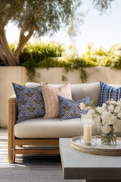 Vernaye Indoor Outdoor Throw Pillow Cover, Leaves Stripes, Dark Navy Blue, 20"x20"