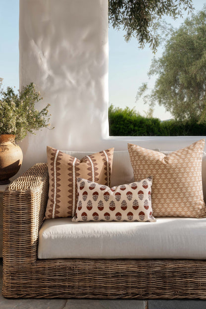 Vernaye Indoor Outdoor Throw Pillow Cover, Leaves Stripes, Earth Tone Cocoa Brown Tan, 20"x20"