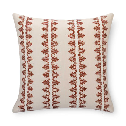 Vernaye Indoor Outdoor Throw Pillow Cover, Leaves Stripes, Earth Tone Rust Orange Neutral, 20"x20"