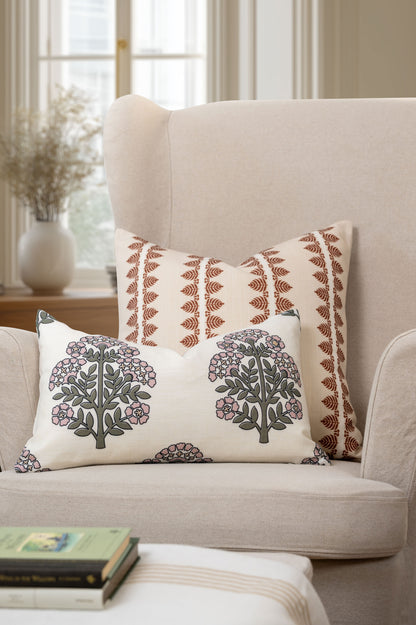 Vernaye Indoor Outdoor Throw Pillow Cover, Leaves Stripes, Earth Tone Rust Orange Neutral, 20"x20"