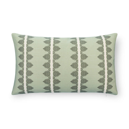 Vernaye Indoor Outdoor Lumbar Pillow Cover, Leaves Stripes, Olive Light Green, 12"x20"