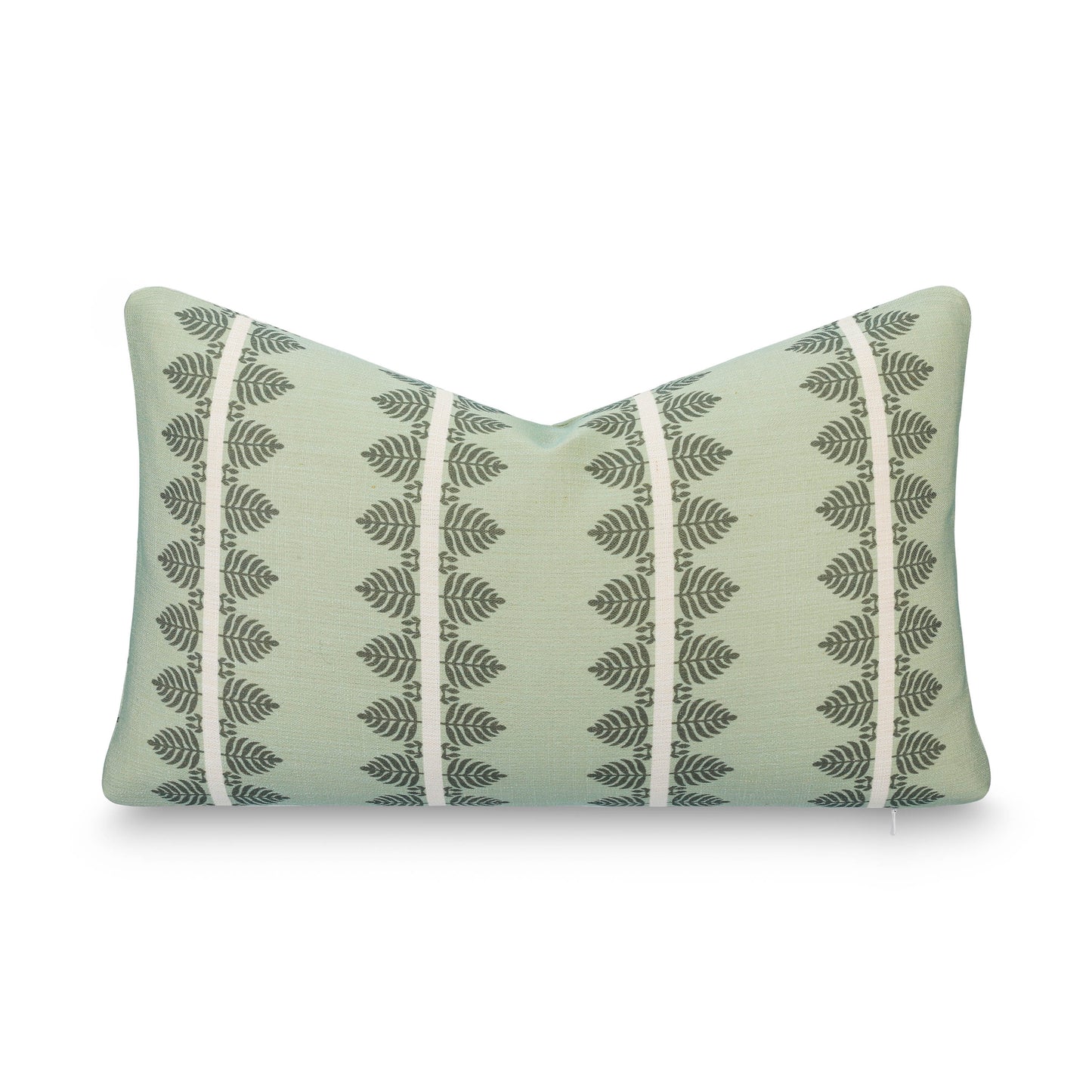 Vernaye Indoor Outdoor Lumbar Pillow Cover, Leaves Stripes, Olive Light Green, 12"x20"