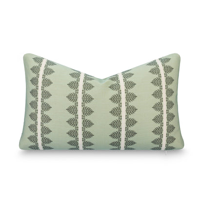 Vernaye Indoor Outdoor Lumbar Pillow Cover, Leaves Stripes, Olive Light Green, 12"x20"