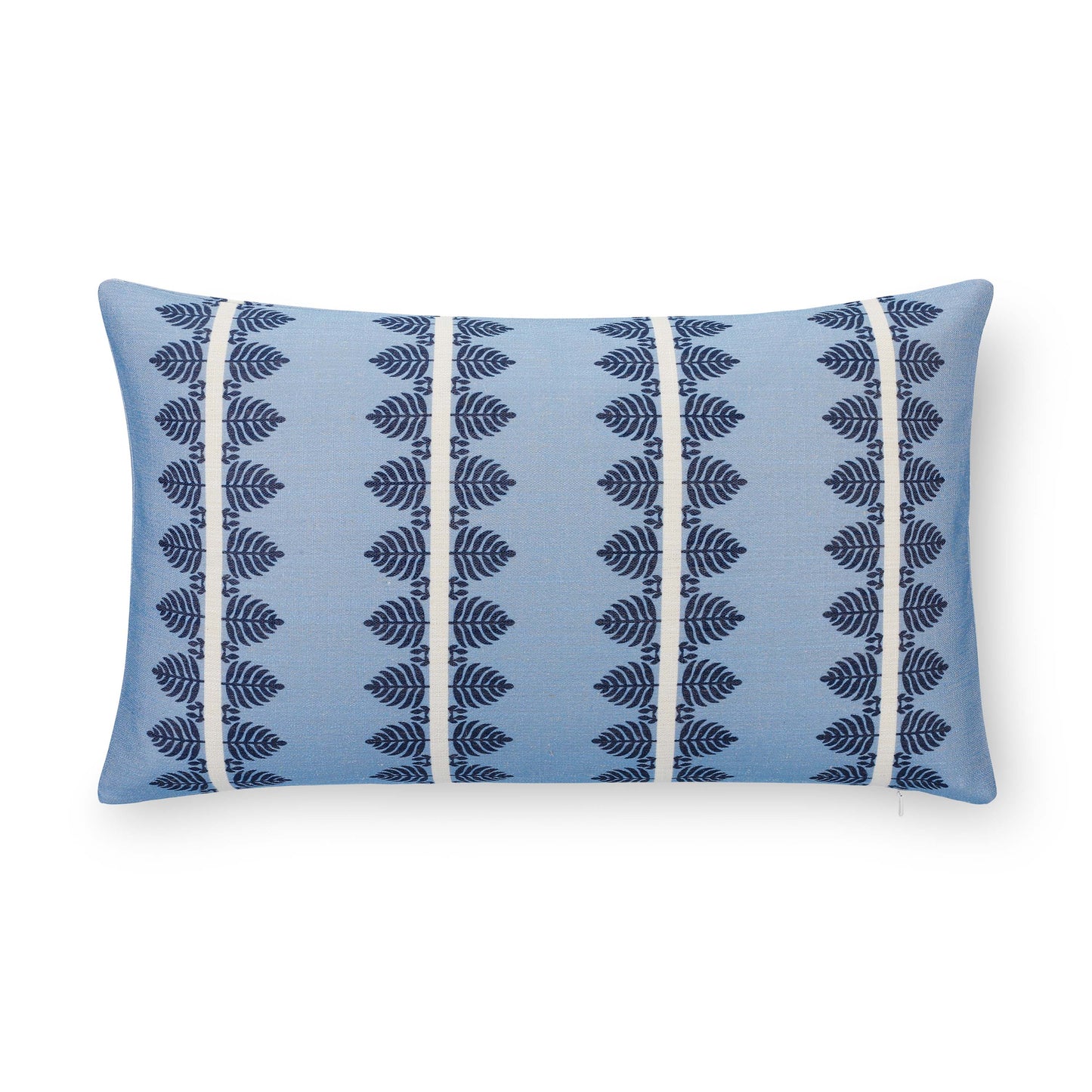 Vernaye Indoor Outdoor Lumbar Pillow Cover, Leaves Stripes, Dark Navy Blue, 12"x20"