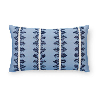 Vernaye Indoor Outdoor Lumbar Pillow Cover, Leaves Stripes, Dark Navy Blue, 12"x20"