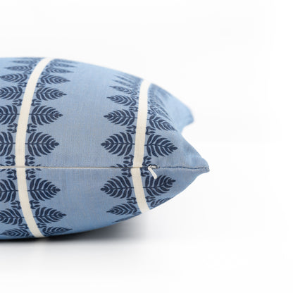 Vernaye Indoor Outdoor Lumbar Pillow Cover, Leaves Stripes, Dark Navy Blue, 12"x20"