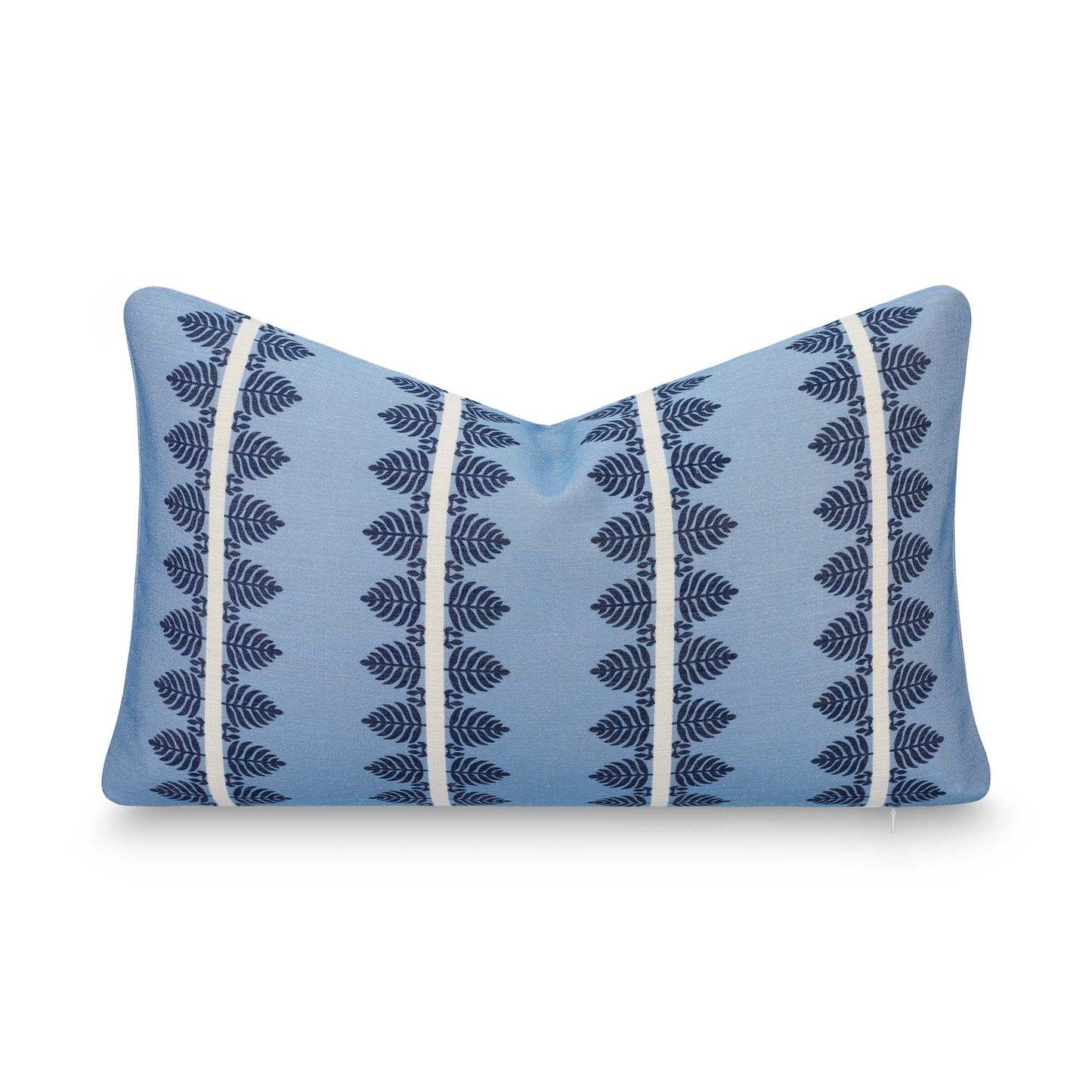 Vernaye Indoor Outdoor Lumbar Pillow Cover, Leaves Stripes, Dark Navy Blue, 12"x20"