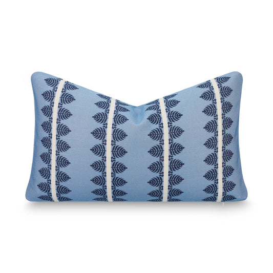 Vernaye Indoor Outdoor Lumbar Pillow Cover, Leaves Stripes, Dark Navy Blue, 12"x20"