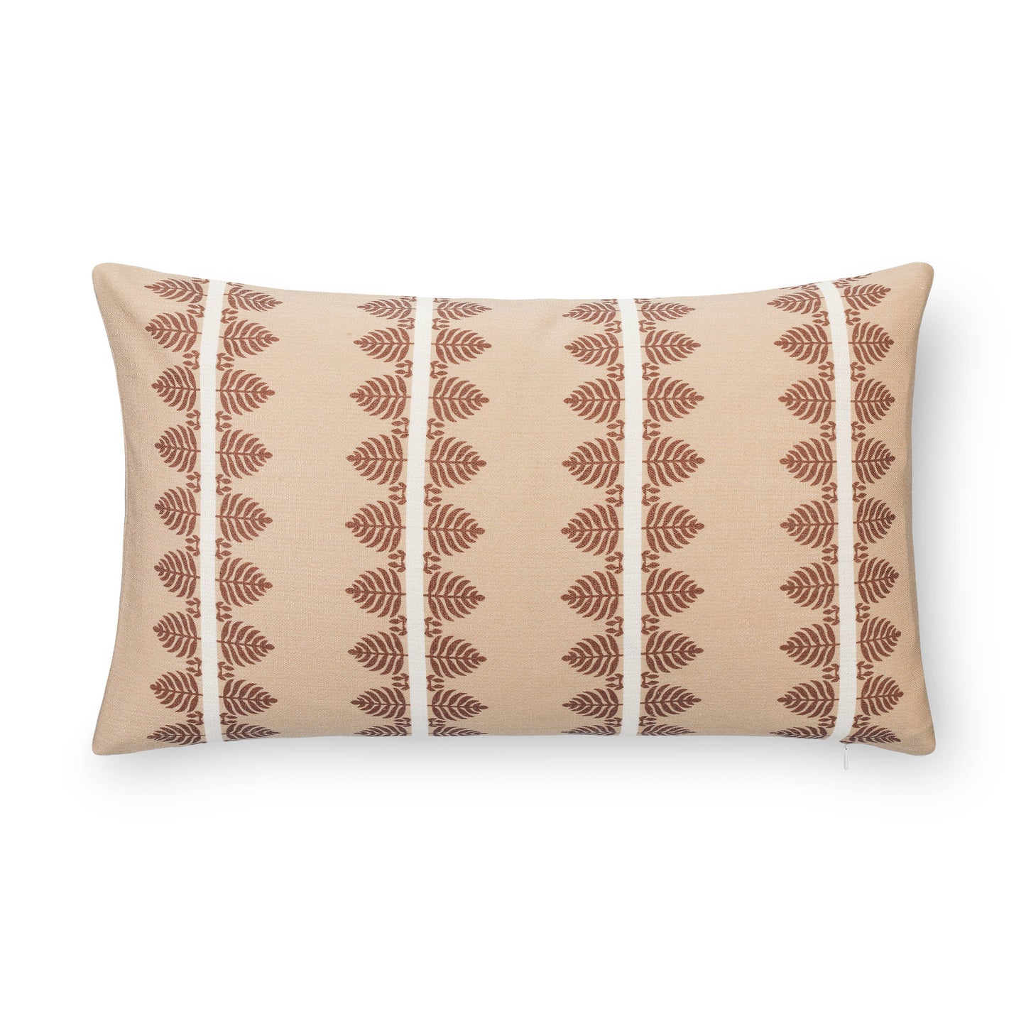 Vernaye Indoor Outdoor Lumbar Pillow Cover, Leaves Stripes, Earth Tone Cocoa Brown Tan, 12"x20"