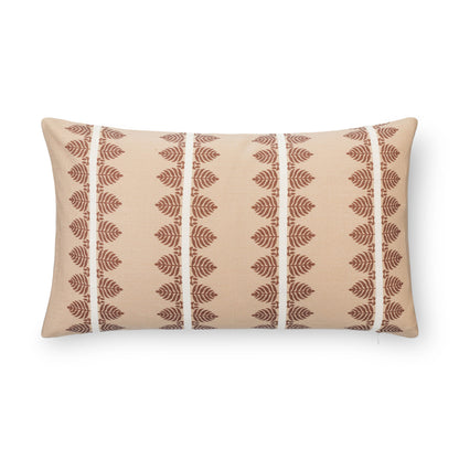 Vernaye Indoor Outdoor Lumbar Pillow Cover, Leaves Stripes, Earth Tone Cocoa Brown Tan, 12"x20"
