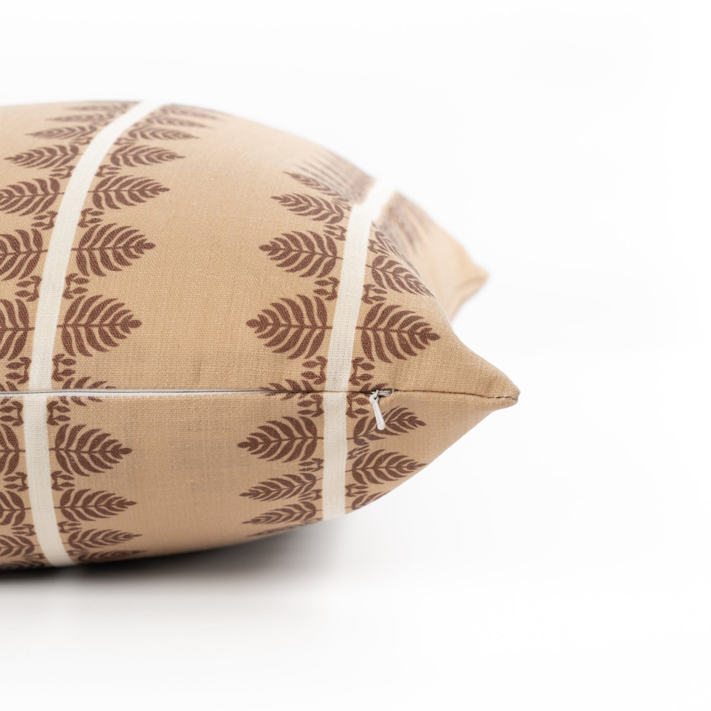 Vernaye Indoor Outdoor Lumbar Pillow Cover, Leaves Stripes, Earth Tone Cocoa Brown Tan, 12"x20"