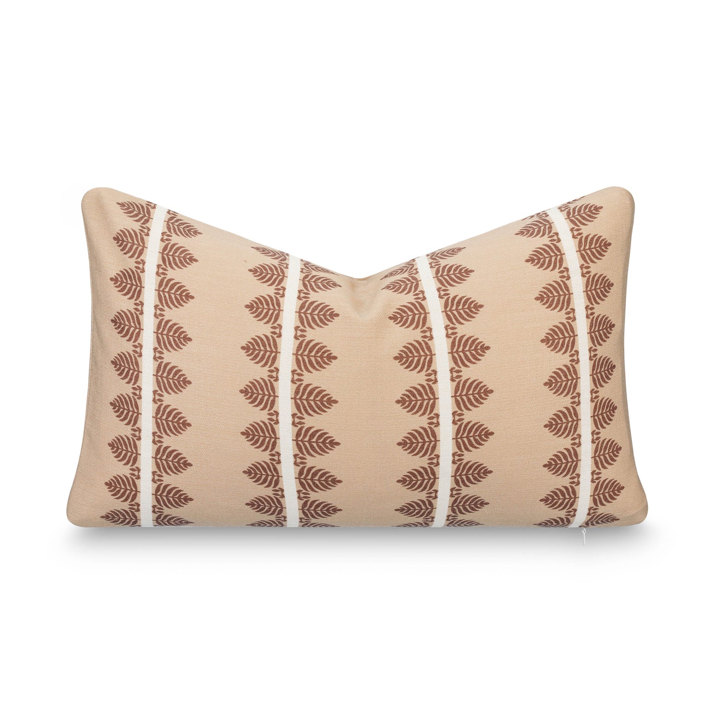 Vernaye Indoor Outdoor Lumbar Pillow Cover, Leaves Stripes, Earth Tone Cocoa Brown Tan, 12"x20"