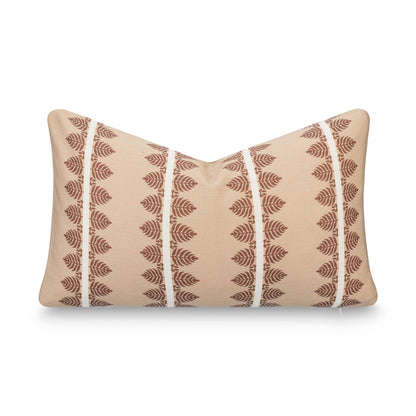 Vernaye Indoor Outdoor Lumbar Pillow Cover, Leaves Stripes, Earth Tone Cocoa Brown Tan, 12"x20"