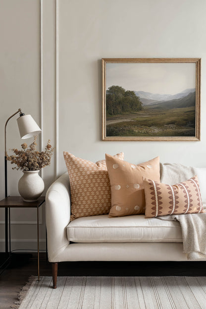 Vernaye Indoor Outdoor Lumbar Pillow Cover, Leaves Stripes, Earth Tone Cocoa Brown Tan, 12"x20"