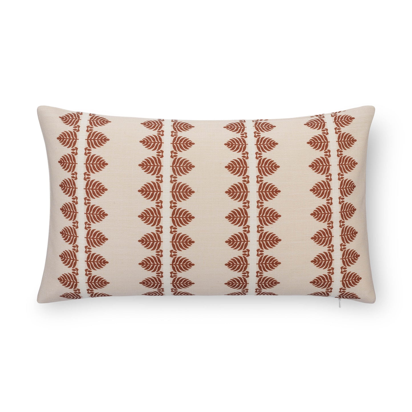 Vernaye Indoor Outdoor Lumbar Pillow Cover, Leaves Stripes, Earth Tone Rust Orange Neutral, 12"x20"