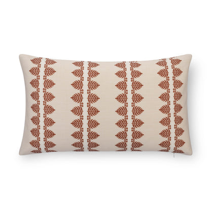 Vernaye Indoor Outdoor Lumbar Pillow Cover, Leaves Stripes, Earth Tone Rust Orange Neutral, 12"x20"