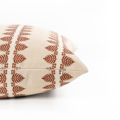 Vernaye Indoor Outdoor Lumbar Pillow Cover, Leaves Stripes, Earth Tone Rust Orange Neutral, 12"x20"