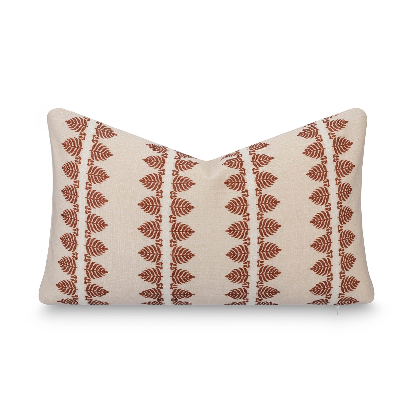 Vernaye Indoor Outdoor Lumbar Pillow Cover, Leaves Stripes, Earth Tone Rust Orange Neutral, 12"x20"