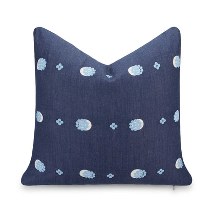 Carmelle Indoor Outdoor Throw Pillow Cover, Striped Dots, Dark Navy Blue, 20"x20"