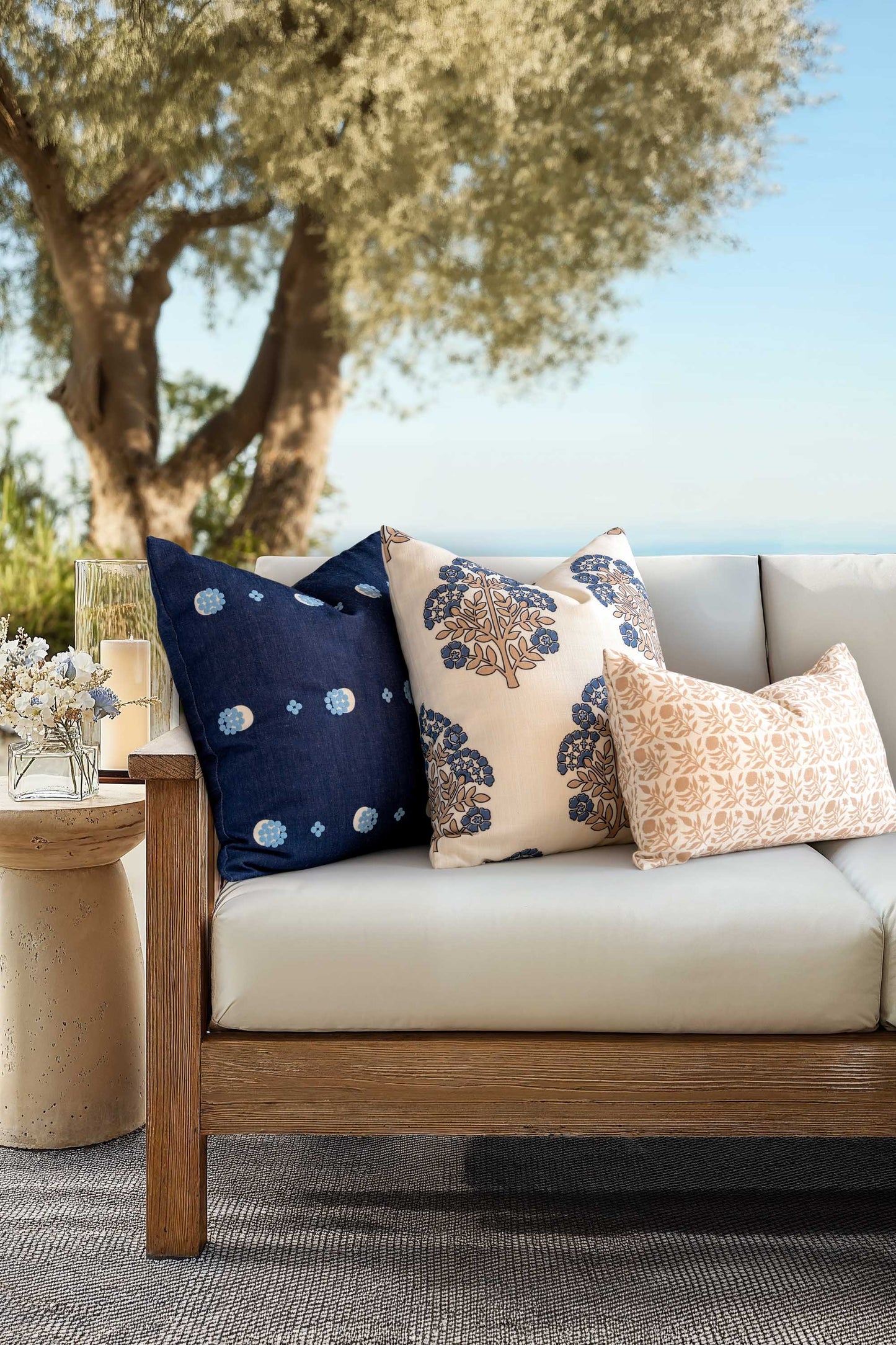 Carmelle Indoor Outdoor Throw Pillow Cover, Striped Dots, Dark Navy Blue, 20"x20"