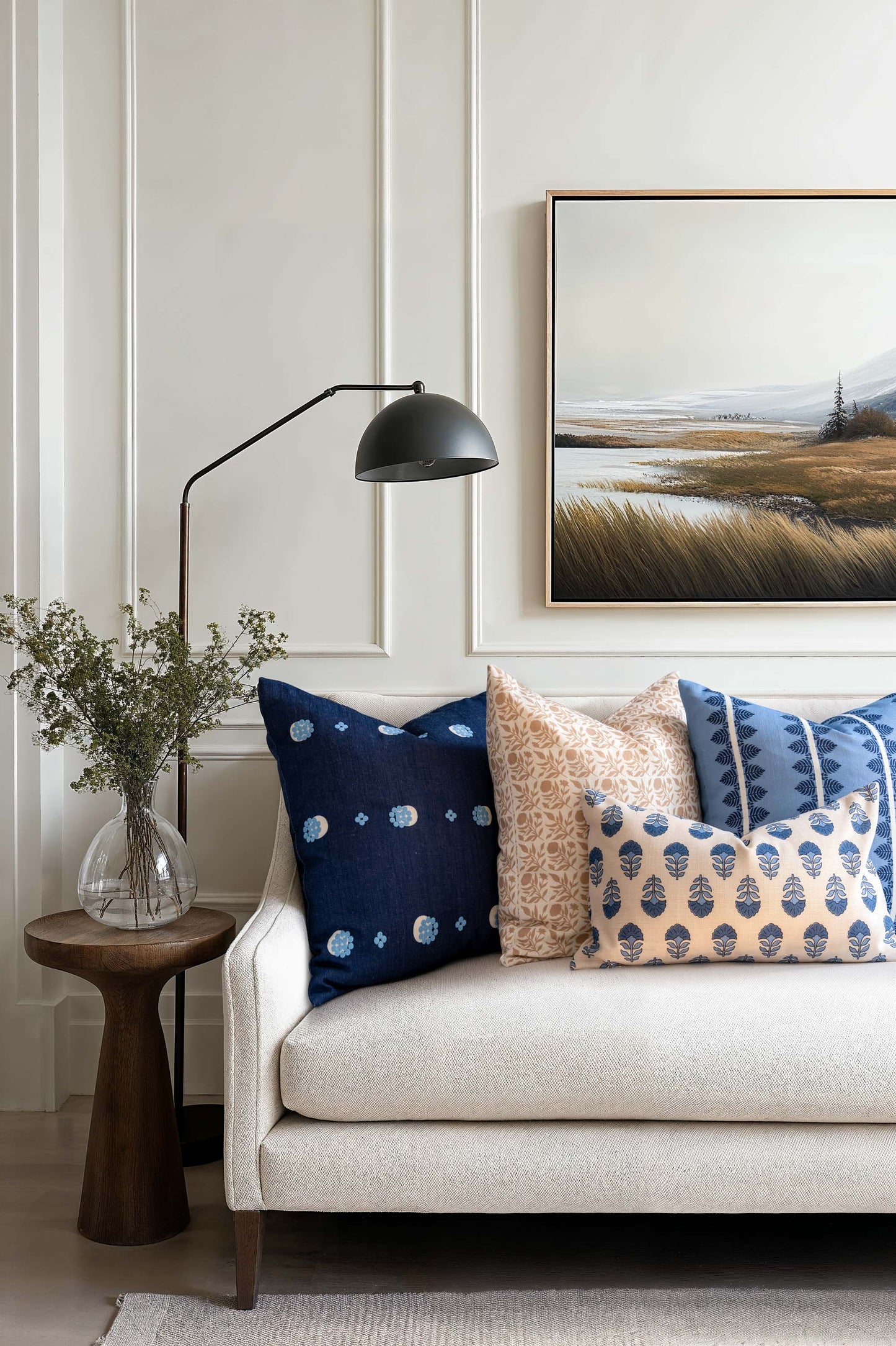 Carmelle Indoor Outdoor Throw Pillow Cover, Striped Dots, Dark Navy Blue, 20"x20"