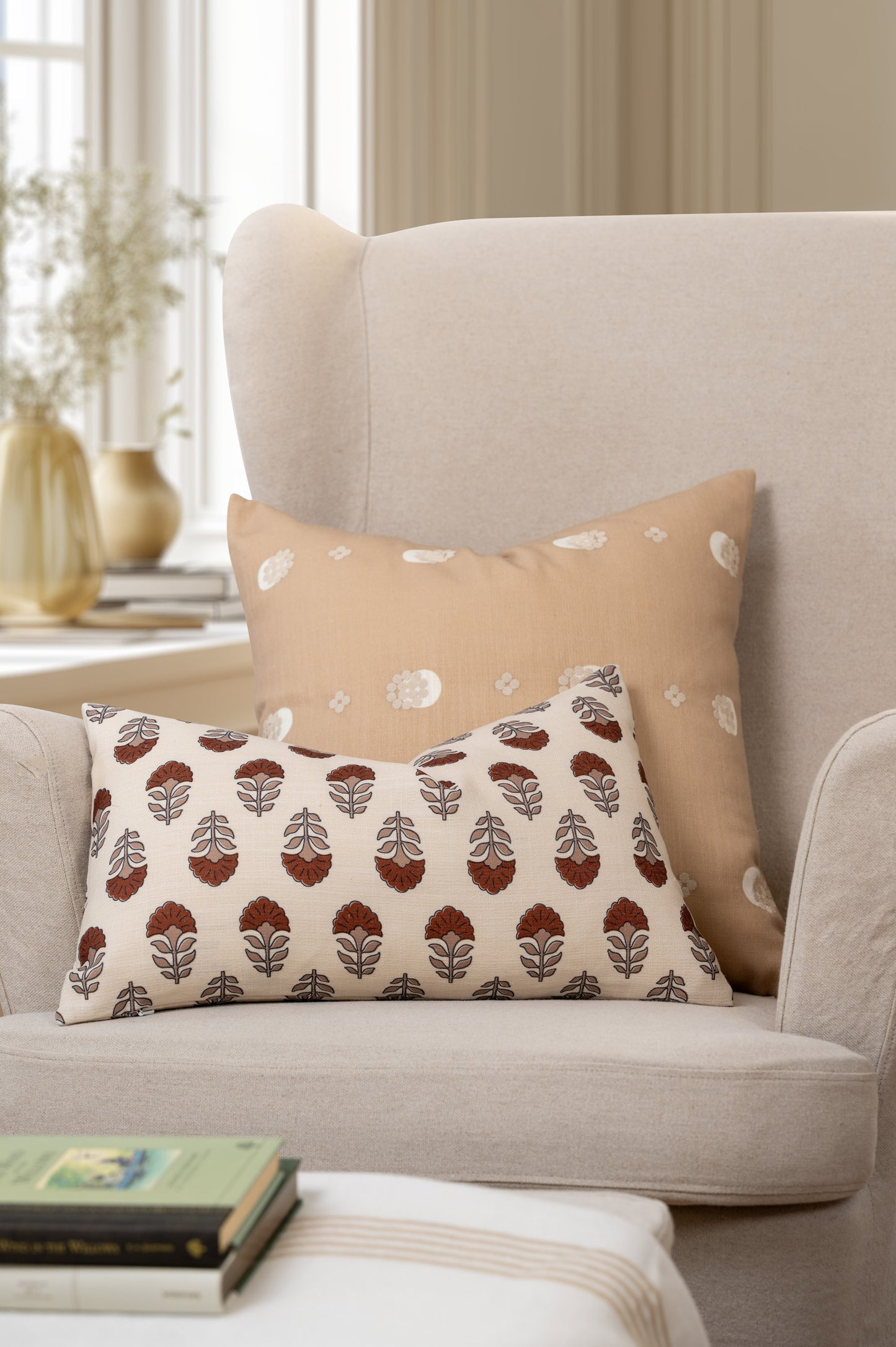 Carmelle Indoor Outdoor Throw Pillow Cover, Striped Dots, Earth Tone Tan Neutral, 20"x20"