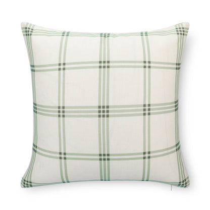 Norham Indoor Outdoor Throw Pillow Cover, Plaid, Olive Light Green, 22"x22"