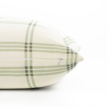 Norham Indoor Outdoor Throw Pillow Cover, Plaid, Olive Light Green, 22"x22"
